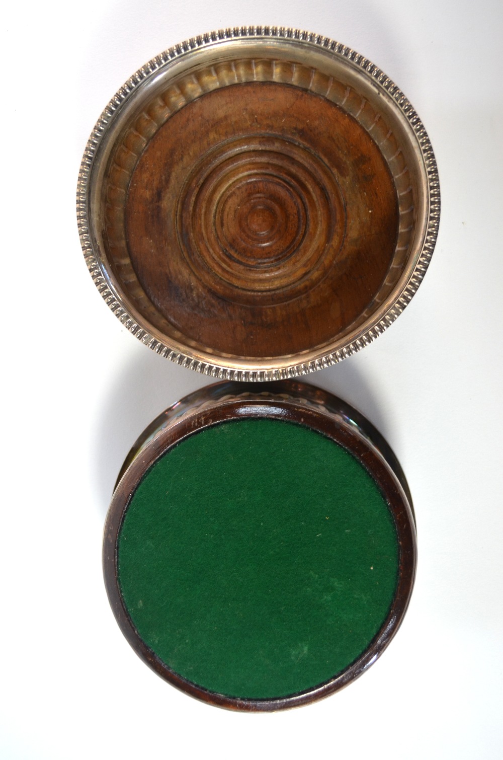 A pair of George III half-reeded silver bottle coaster with egg and dart moulded rims and turned - Image 6 of 6