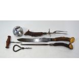 DOUBLE LOTTED A Victorian corkscrew with turned rosewood handle, to/w a folding steel corkscrew, a