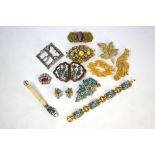 A collection of vintage jewellery including suite of Trifari jewellery of turquoise enamel and