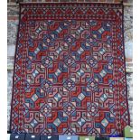 A very decorative and old Laka Uzbek tribal kelim, N Afghanistan, the four rows of multi-coloured