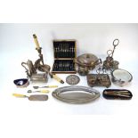 A quantity of Victorian and later silver and plate (a/f), including cased lobster crackers and pick,