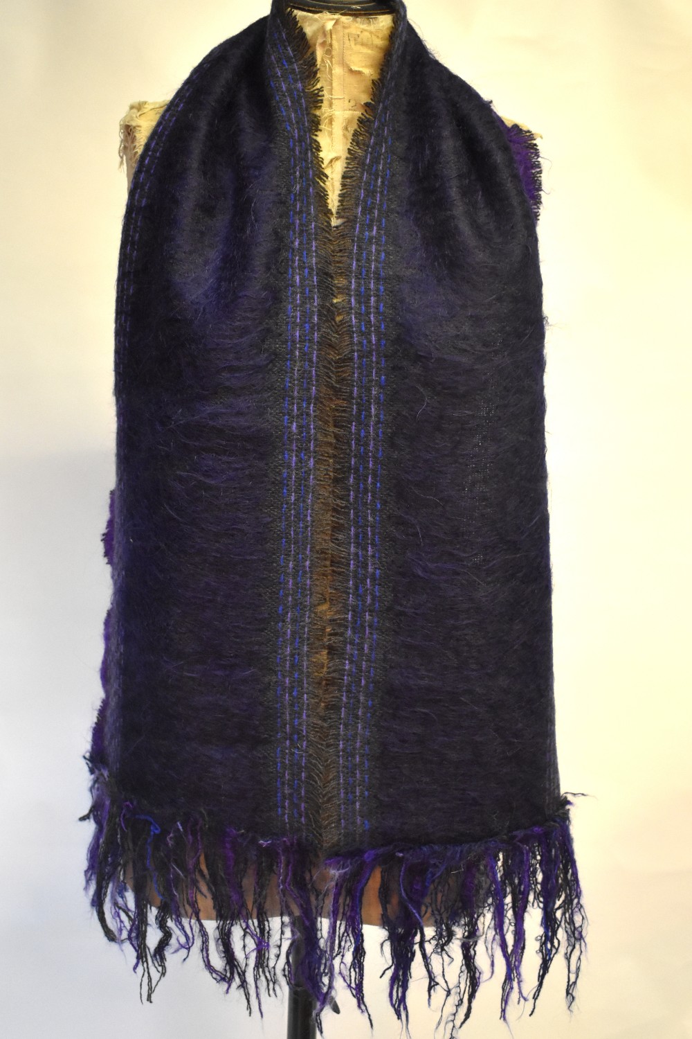 An unlabelled mohair stole with flecks of sparkle thread in dark blue/purple and amber, a Georgina - Image 3 of 3