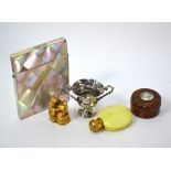 A Continental yellow glass scent bottle with dipper-stopper and gilt metal reeded bun cover, to/w