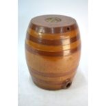 A 19th century salt glazed barrel with spigot hole, 36 cm high