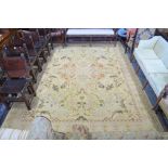 A handmade Polonaise carpet, the flat woven stylized floral design on ochre-yellow ground,  291 x