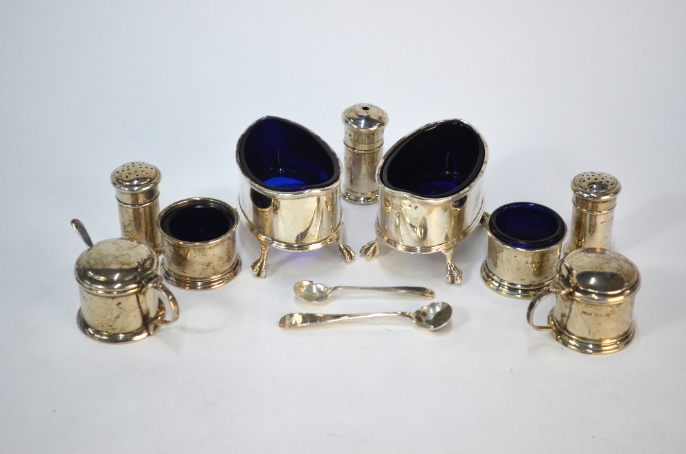 An Edwardian pair of elliptical silver open salts and seven other condiments to/w three small - Image 2 of 8