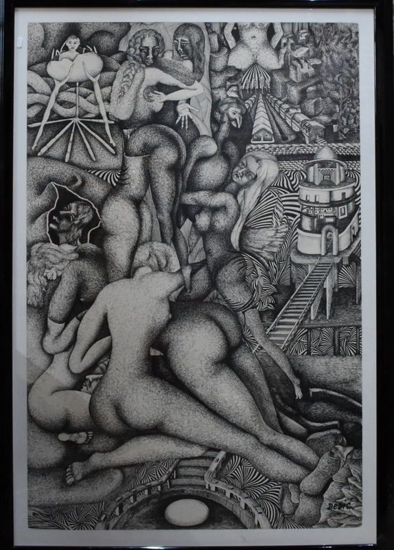 Dedic - Surrealist abstract, pen and ink, signed lower right, 120 x 79 cm to/w preparatory sketch - Image 3 of 4