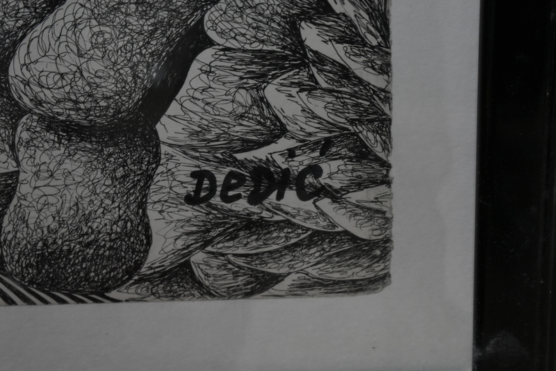 Dedic - Surrealist abstract, pen and ink, signed lower right, 120 x 79 cm to/w preparatory sketch - Image 2 of 4