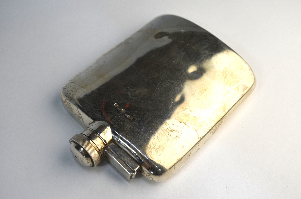 A silver hip-pocket spirit flask with hinged screw top, James Dixon & Son, Sheffield 1918, 6oz