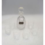 Waterford Crystal 'Colleen' pattern decanter to/w six matching tumblers and a silver 'Whisky'