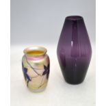 Okra studio glass vase, iridescent gold/pink ground decorated with flower heads and trailing