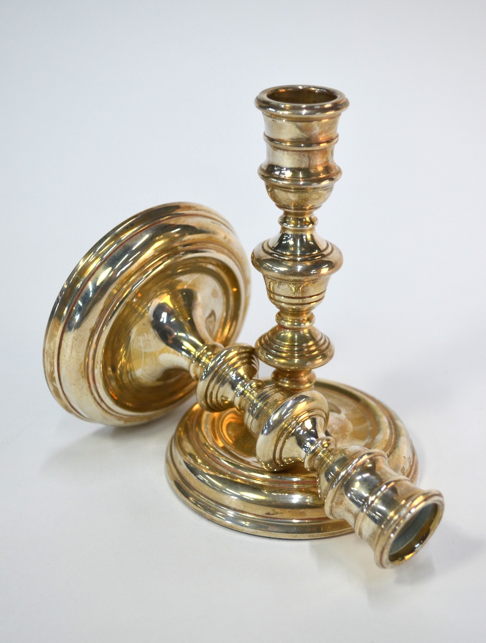 A pair of loaded silver baluster candlesticks in the early 18th century manner, Day-Mar - Image 2 of 7