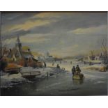 Dutch school - A winter skating scene, oil on canvas, signed indistinctly lower left, 39 x 49 cm