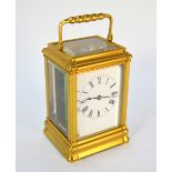 A French gorge cased gilt brass carriage clock, the eight-day single train Jacot movement No. 7222
