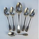 Four George III silver fiddle pattern dessert spoons, Eley & Fearn, London 1807, to/w a William IV