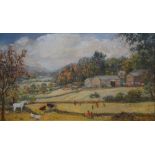 Judith Da Fano (1919-2000) - A country landscape at summer's end, oil on board, signed lower