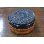 WITHDRAWN A turned wood trinket-box with finely carved horn cover, decorated with concave