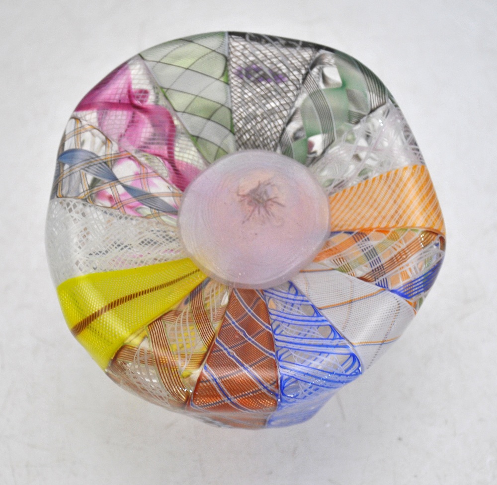 A faceted glass paperweight decorated with a central butterfly cane and concentric bands of canes in - Image 8 of 8