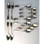 Twelve various Georgian and later fiddle pattern teaspoons including a Russian 84 zol. example, 7.