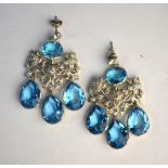 H A Lazarus - A pair of girandole paste-set earrings in the Georgian style, set oval blue and