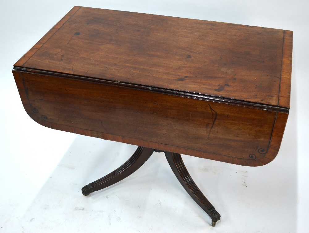 A Victorian cross-banded mahogany table with drop leaf top over a frieze drawer to end, raised on - Image 2 of 9