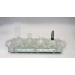 Art Deco glass dressing table set, comprising a twin handle mirrored glass tray, 39 x 20.5 cm, three