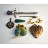 Collection of various jewellery and other items including gilt metal locket, four gilt metal and