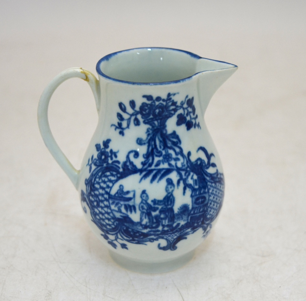 An 18th century Worcester blue and white sparrow beak creamer decorated with the 'Woman, child and - Image 3 of 9