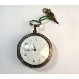 A George III silver pair-case pocket watch, movement no 7889 by Alex Hollisome of Liverpool, with