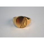 A 9ct yellow gold gentleman's signet ring, half engraved, size P, approx 6.5g