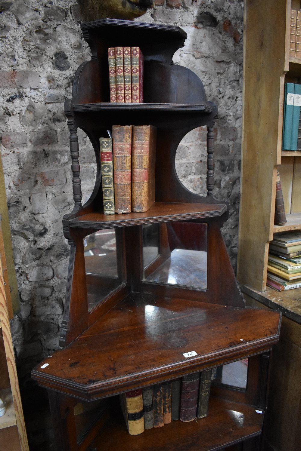 A late 19th century rosewood corner mirror-backed whatnot with five tiers, 190 cm high x 85 cm wide - Image 2 of 2