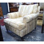 A pair of George Smith armchairs in cream upholstery with coloured bands (2) - one chair ok,