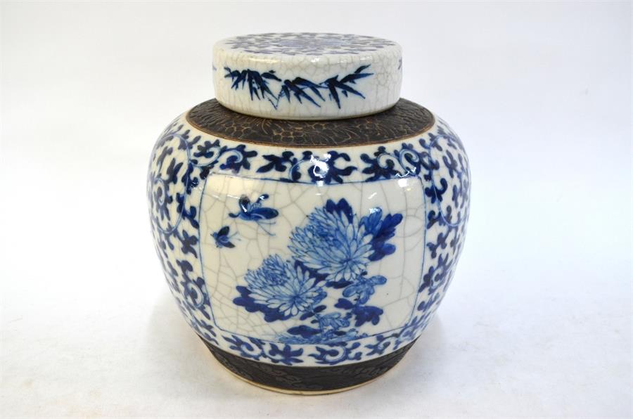 A large underglaze blue decorated Chinese vase with cylindrical cover; decorated with a Scholar - Image 2 of 12