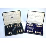 Two cased part sets of seal-top teaspoons with tongs - Sheffield 1919/London 1921, 8.7 oz, 25 pieces