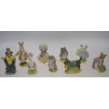 Eight Royal Albert Beatrix Potter models:  Gentleman Mouse made a bow; John Joiner;  Benjamin ate