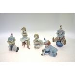 Five Lladro figures:  Tired Friend, 5812, 1990, 12.5 cm high;  Pierrot with Puppy & Ball, 5278,