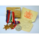 A WW II casualty trio, 1939-45 Star, Italy Star, 1939-45 War Medal to/w condolence/award slip to