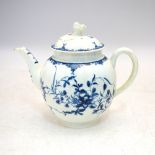 An 18th century Worcester blue and white teapot of globular form decorated with scrolling and