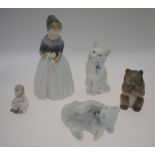 Royal Copenhagen:  Amager Girl, 1251;  Boy with Cockerel, 2445;  Bear Cub Eating, 3014;  Polar