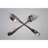 An unusual pair of silver oyster-forks with flattened blade tines, Abraham Barrier, London 1784 (