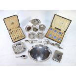A cased set of six  Art Deco style silver gilt and enamel coffee spoons, Birmingham 1921, to/w a