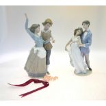 Two pairs of Lladro figures:  Pair dancing, 5256, 1984, 31 cm high and Now and Forever, 7642, 10