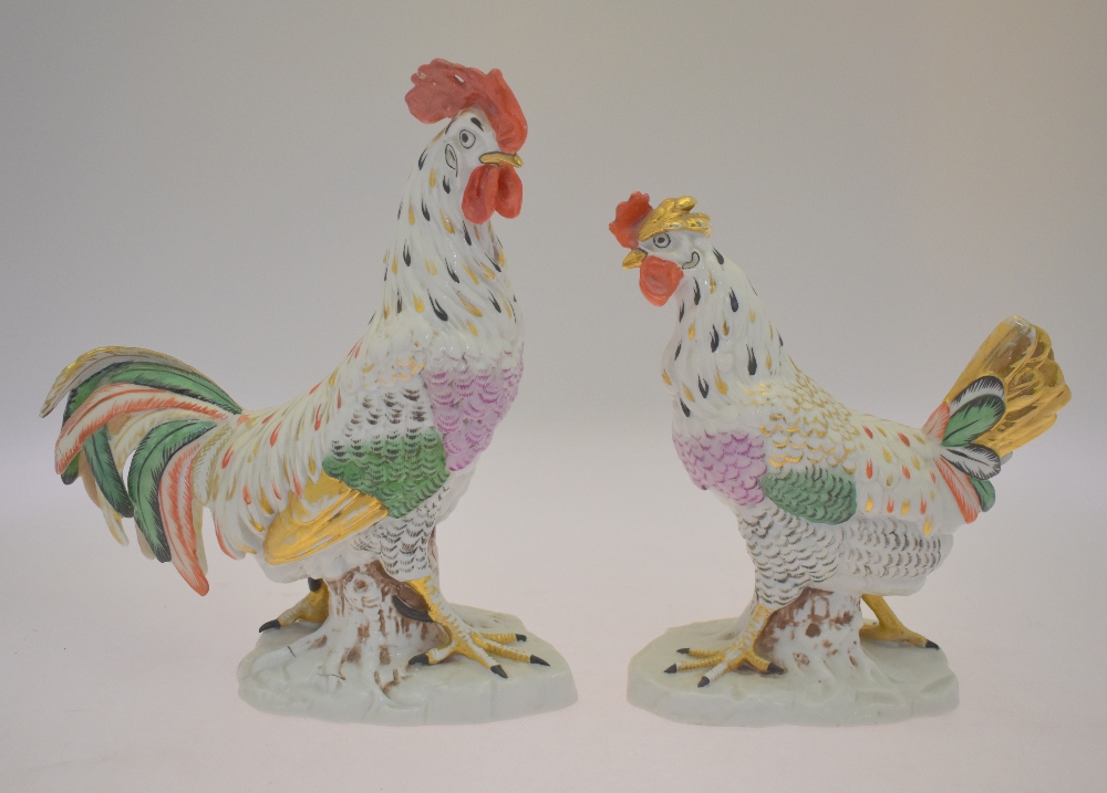 A pair of continental porcelain models of a cockerel, 26.5 cm amd chicken, 21.5 cm, both standing on - Image 16 of 21