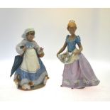 Two Lladro Gres figures:  Under Foot, 12219, 1990, 29 cm high and An Apron Full of Joy, 12428, 2000,