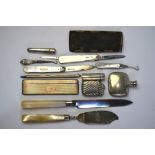 A small silver scent flask, Birmingham 1931, a vesta case, Birmingham 1897 and other oddments of