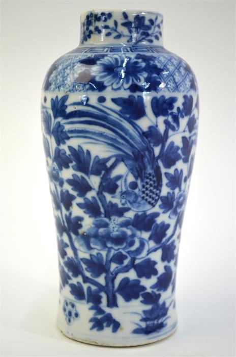 A Chinese blue and white vase, decorated with long-tailed birds, peony heads and dense foliage, 19 - Image 4 of 14