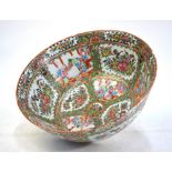 A large Canton famille rose punch bowl, decorated with typical panels depicting Natural History