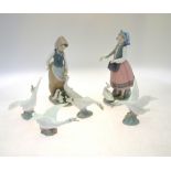 Two Lladro groups:  Feeding the Duck, 5201, 1983, 26 cm high and Snails for the Ducks, L1277, 24