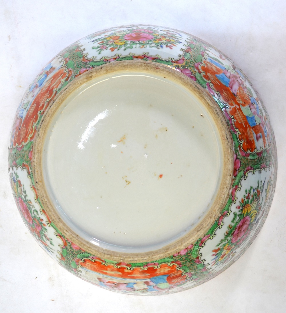 A large Canton famille rose punch bowl, decorated with typical panels depicting Natural History - Image 12 of 12