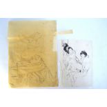 Ukiyo-e School, two Japanese Shunga drawings, the larger about 36 x 27 cm; the smaller about 25.5